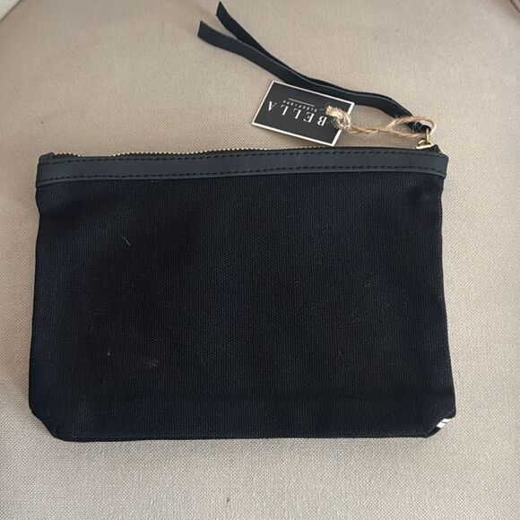 Black Canvas and Leather Zip Pouch - Picture 3 of 4